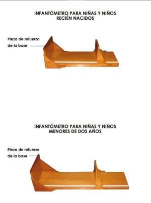 Infantómetro de madera 65 cm y 110 cm. Tableros con topes movibles para medir la longitud de bebes recien nacidos y niños menores de 2 años.