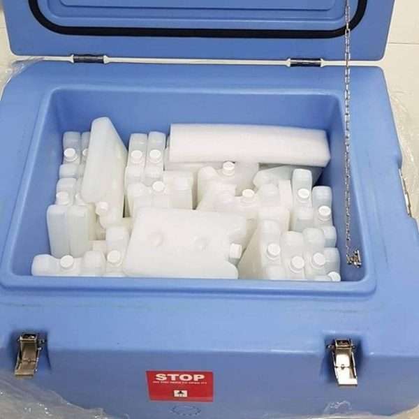 Caja térmica para vacunas Nilkamal de 23 l con 44 paquetes fríos de 400 ml Paquetes fríos 0.4 L para termos porta vacunas Nilkamal - con tapa rosca y PQS OMS
