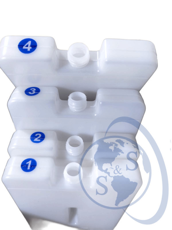 Cuatro paquetes fríos GS de 0.4 litros numerados del 1 al 4 para termo porta vacunas KST.