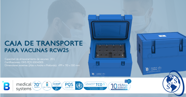 Caja transportadora de Vacunas RCW 25-B Medical de 20 litros con certificación OMS