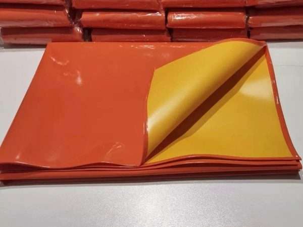 Solera de hule doble faz anaranjado-amarillo para cama hospitalaria