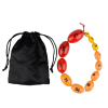 Orquidómetro de Prader original, de 12 esferas con su bolso de pana negro, utilizado para medir volumen testicular en entornos clínicos.