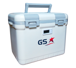 Porta Vacunas 6L GS – Transporte Seguro para Cadena de Frío Termo porta Vacunas de 6 Litros GS con tapa hermética, correa y termómetro digital para conservación biomédica en frío hasta 40 horas