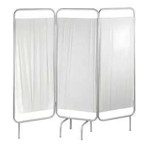 Biombo de 3 cuerpos de acero inoxidable – Modelo GS Biombo de 3 cuerpos de acero inoxidable 304 con cortinas plastificadas color blanco.