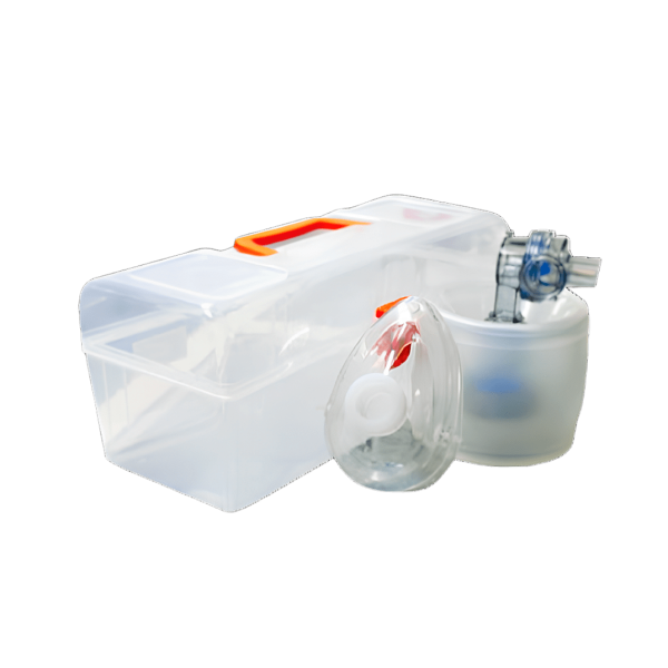 Resucitador manual neonatal Besmed con bolsa autoinflable de silicona, mascarilla neonatal y estuche rígido de transporte.