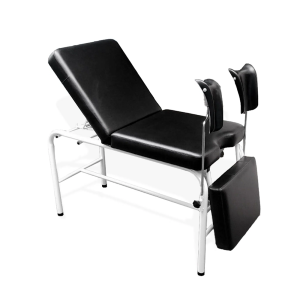 Camilla ginecológica metálica GS color blanco marfil con cabecera regulable, colchoneta lavable y estructura tubular para consultorio médico