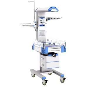 Cuna de Calor Radiante Servo-cuna Dison BN-100 con panel digital, cabezal calefactor giratorio, barandas de seguridad y estructura rodable para uso neonatal hospitalario