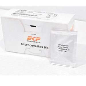 Caja de Microcubetas Hemocontrol EKF descartables para medición de hemoglobina, presentación de 50 unidades
